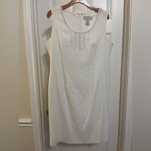 Norton McNaughton Cream Linen Dress with Silver Embellishments